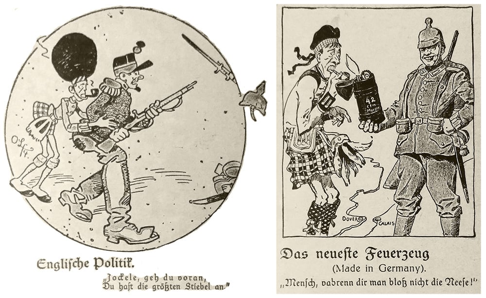 German WWI propaganda mocking Scottish soliders