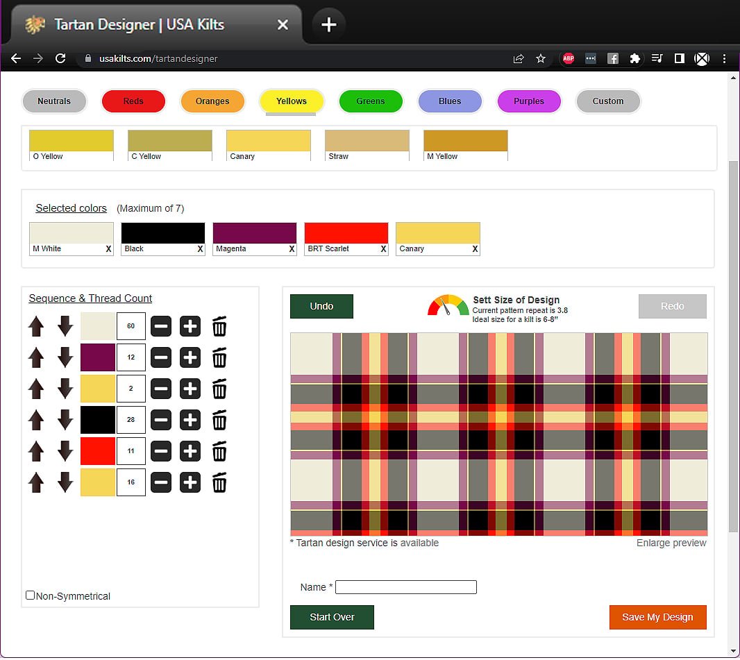 Design your own tartan for free at USAKilts.com