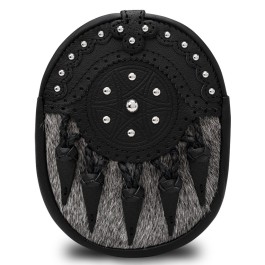 Spilla Sporran A Goccia In Pelle Marrone Per Kilt - Dettaglio Tessuto