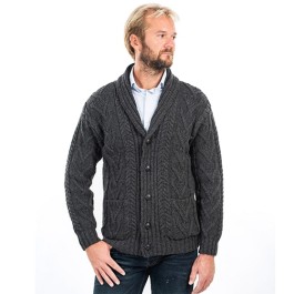Cable Knit Button Up Irish Cardigan - Charcoal | USA Kilts