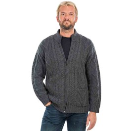 Cable Knit Full Zip Irish Cardigan - Charcoal | USA Kilts