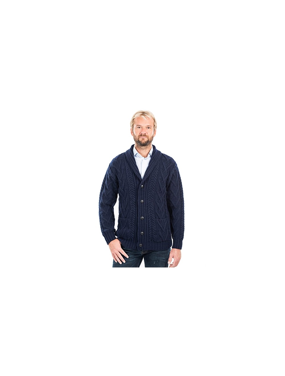Cable Knit Button Up Irish Cardigan Navy USA Kilts