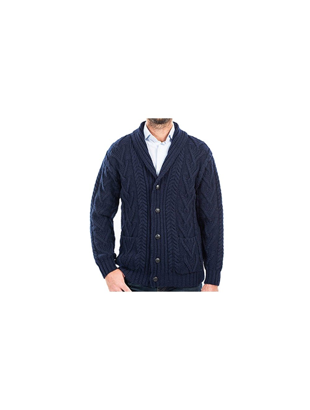 Cable Knit Button Up Irish Cardigan Navy USA Kilts