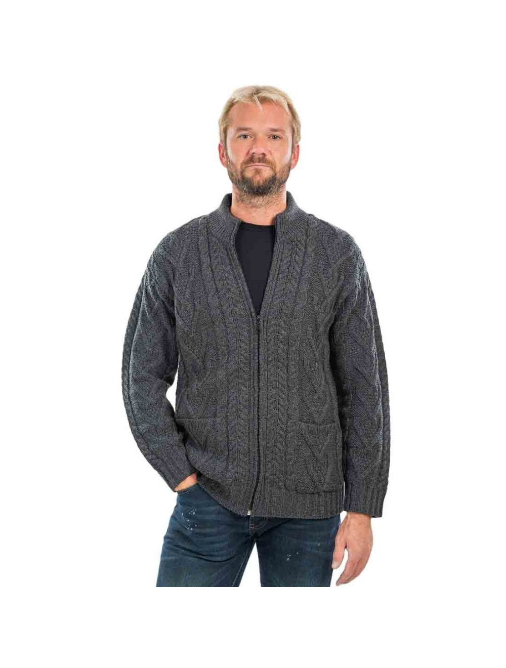 Mens zip up cardigan with pockets clearance