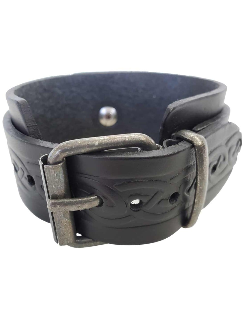 Wide Celtic Leather Buckle Cuff Black | USA Kilts