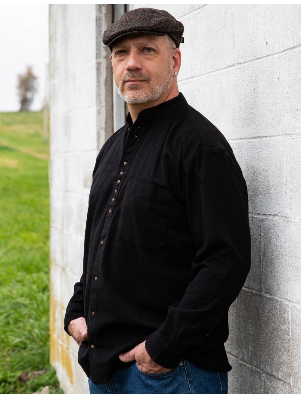 grandad dress shirt White Linen Grandad Collar Shirt