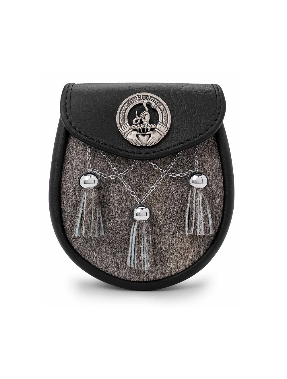 Premium Fatto A Mano - Grigio E Nero Coniglio Pelliccia Semi Abito Scozzese SPORRAN - Celtic Sporran E Cintura Catena - Kilt Sporran - Italia - Foto 6