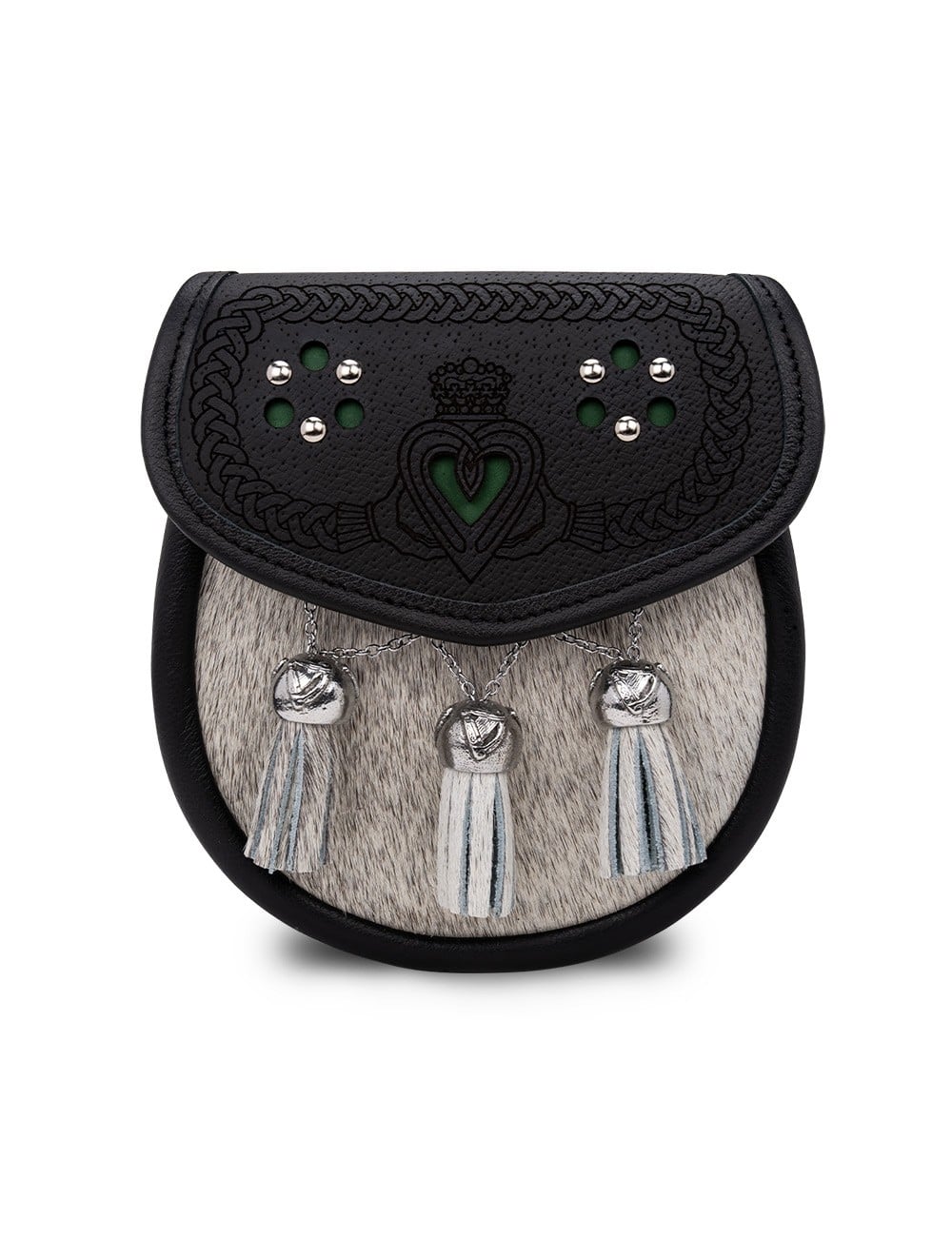 Premium Fatto A Mano - Grigio E Nero Coniglio Pelliccia Semi Abito Scozzese SPORRAN - Celtic Sporran E Cintura Catena - Kilt Sporran - Italia - Foto 10