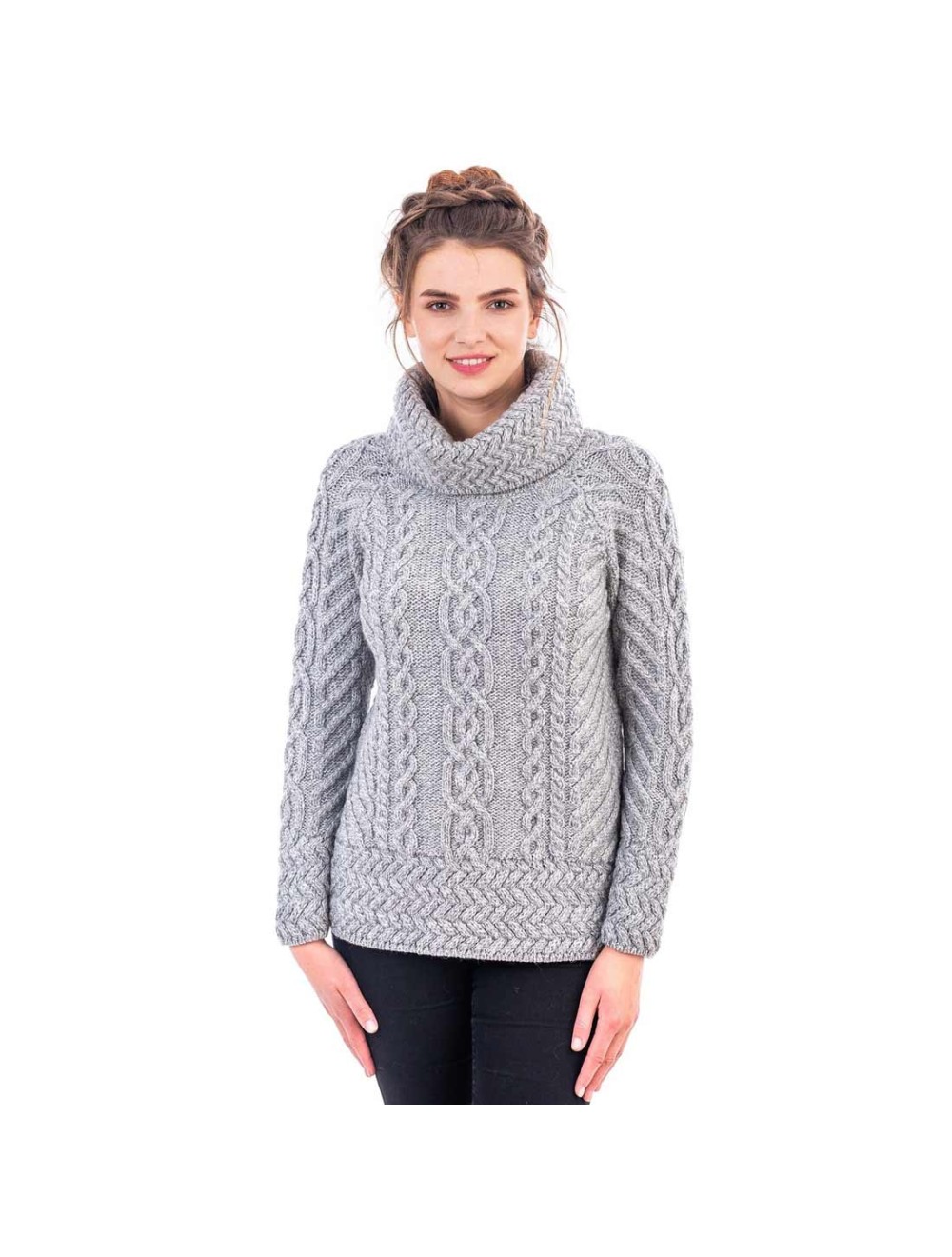 Cowl Neck Cable Knit Aran Sweater | USA Kilts