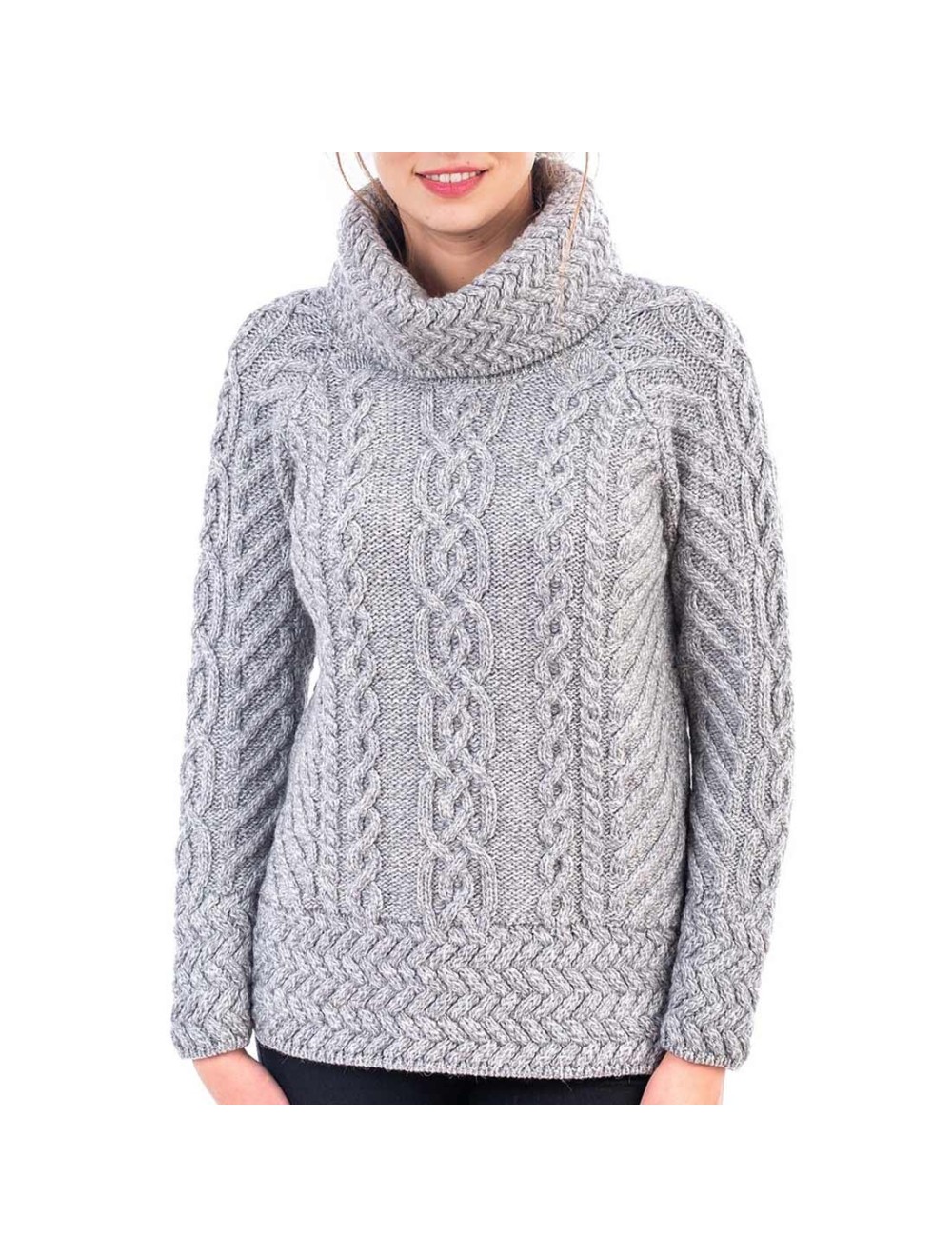 Cowl Neck Cable Knit Aran Sweater | USA Kilts