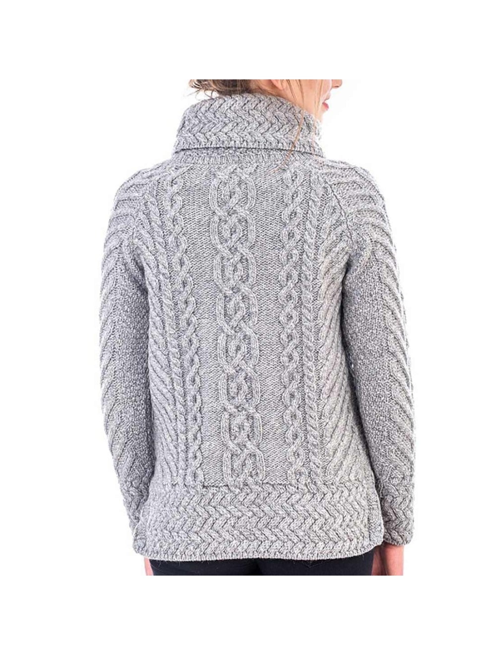 Women's Irish Merino Wool Sweater - Luxury 3-Button Knit, Made In Ireland, Gray