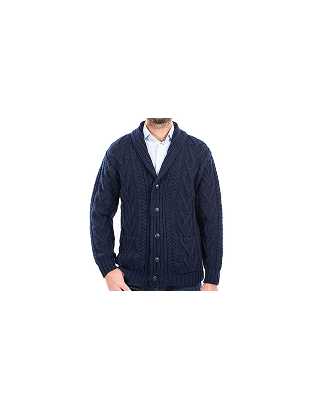 Cable Knit Button Up Irish Cardigan - Navy | USA Kilts