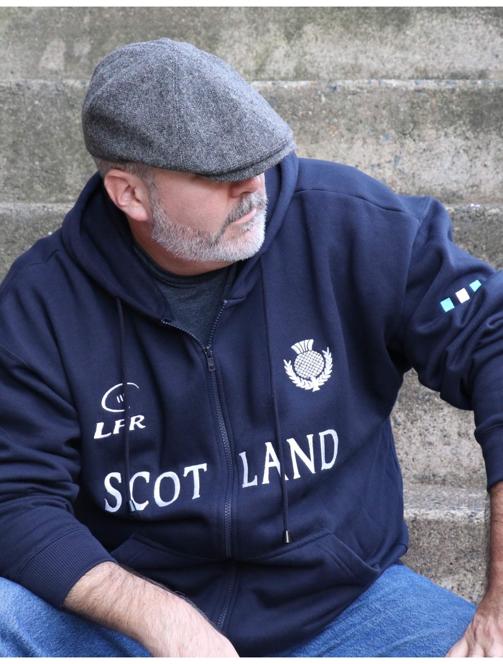 Schottland Hoodie Herren – Rugby-Style, Mit Distel-Motiv, 80% Baumwolle
