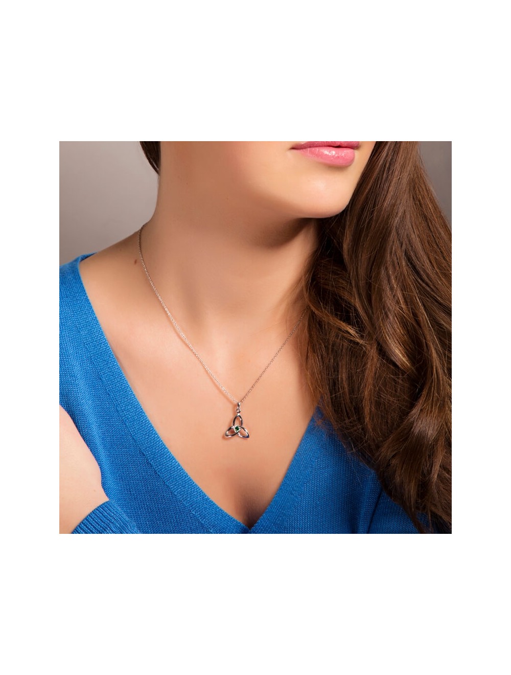 Sterling Silver w/ Green CZ Trinity Pendant Necklace | USA Kilts