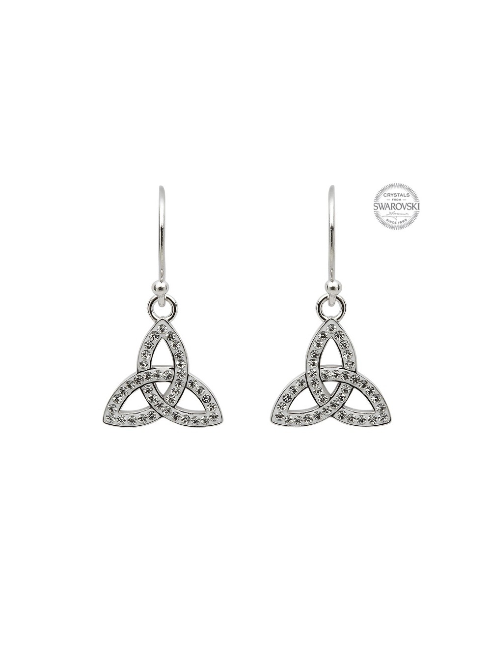 Sterling Silver Celtic Trinity Knot Drop Earrings w/ CZ Swarovski