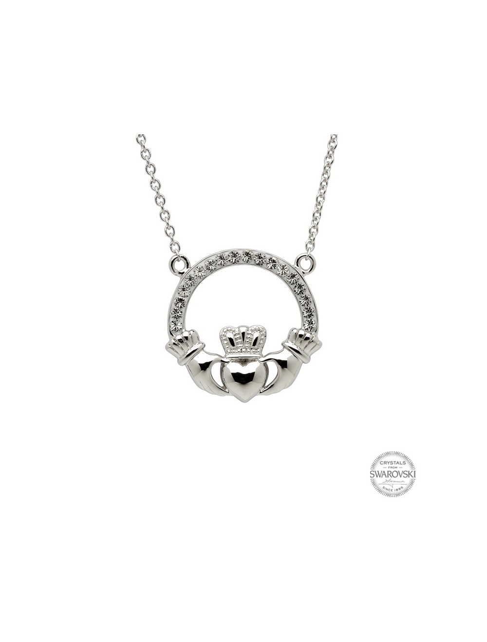 Sterling Silver Claddagh Pendant w/ Swarovski Crystals USA Kilts