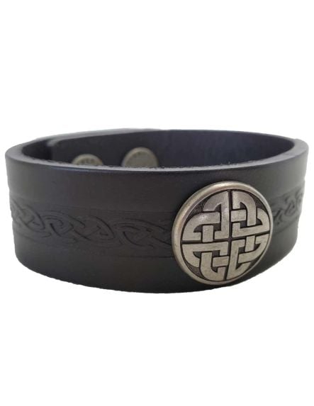 Men's Craig Black Leather Cuff with Celtic Knot