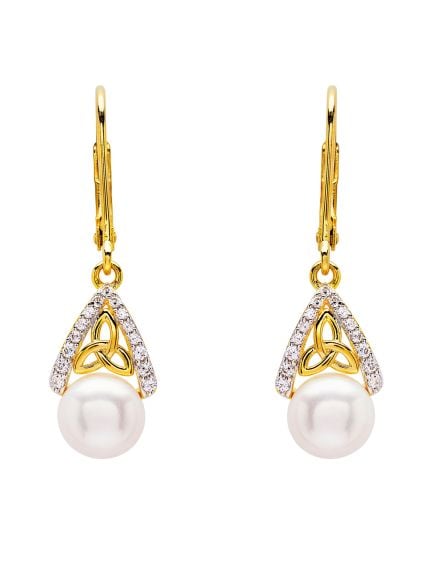 14KT Gold Vermeil Drop Earrings with Pearls & Swarovski Crystals