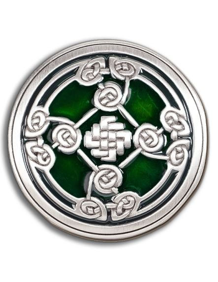 Irish Knotwork Shield Buckle with Emerald Green Enamel!