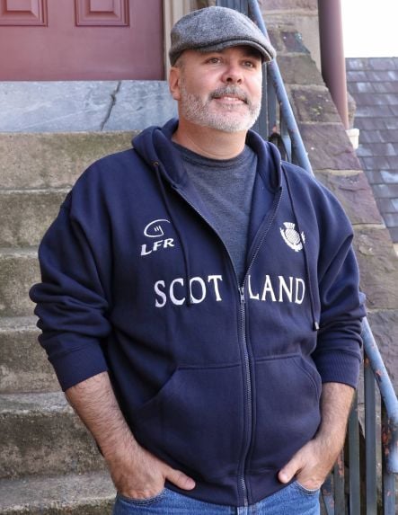 Navy Scottish Hooded Sweatshirt with Thistle and Rugby logo