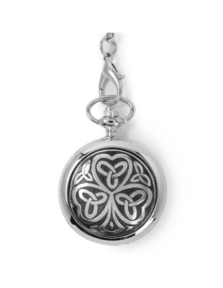 Shamrock Pocket Watch - Cast Pewter Shamrock & Celtic knotwork Trinity knots