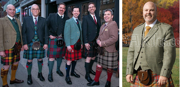 Tweed highland jackets and vests come in a wide variety if styles and colors